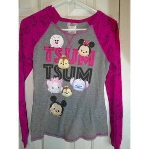 Disney Tsum Tsum Raglan Shirt Long Sleeve Gray Pink‎ Girls Size XLarge